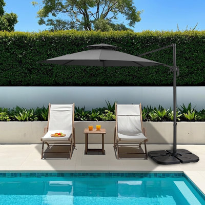 10FT Cantilever Patio Umbrella With Cross Base Included 4 Piece Counterweight