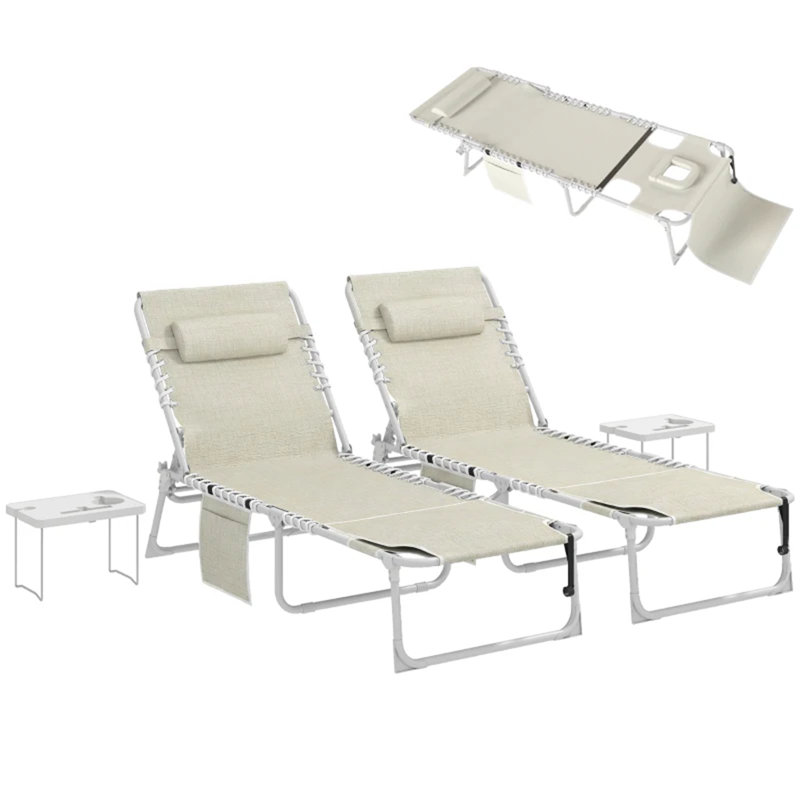 Chaise longue pliante pour patio, Beige