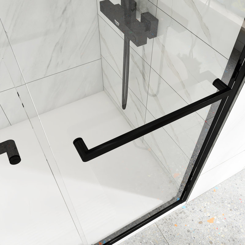 48" W X 75" H Double Sliding Framed Shower Door Withf Clear Tempered Glass, Matte Black