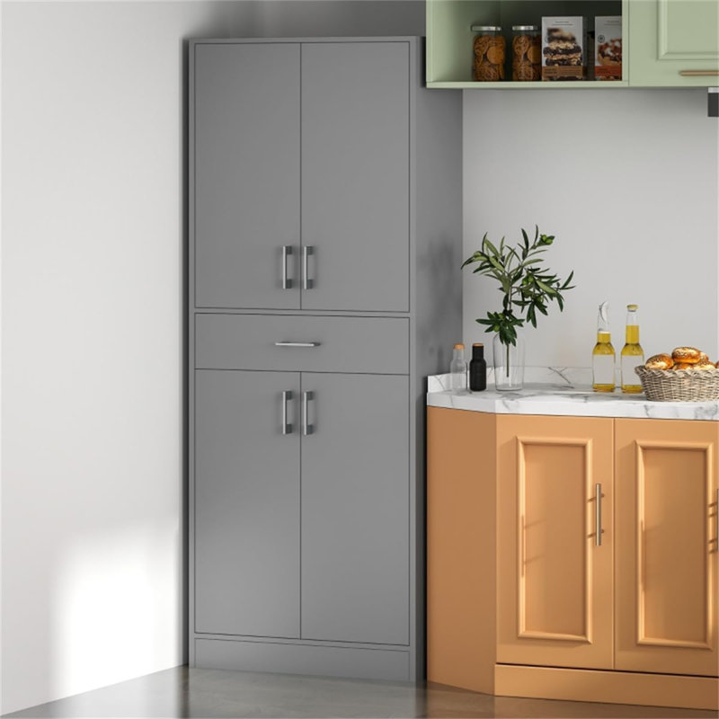 Armoire de rangement pour garde-manger gris avec tiroir et tablettes réglables, armoire de rangement pour cuisine, salle de bain ou couloir, l 27,75 po x P 13,5 po x H 70,75 po