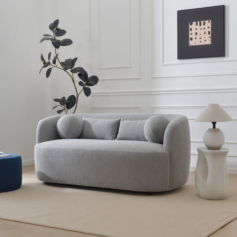 Brinae 68" Wide Boucle Upholstered Loveseat Sofa, Light Gray Performance Boucle