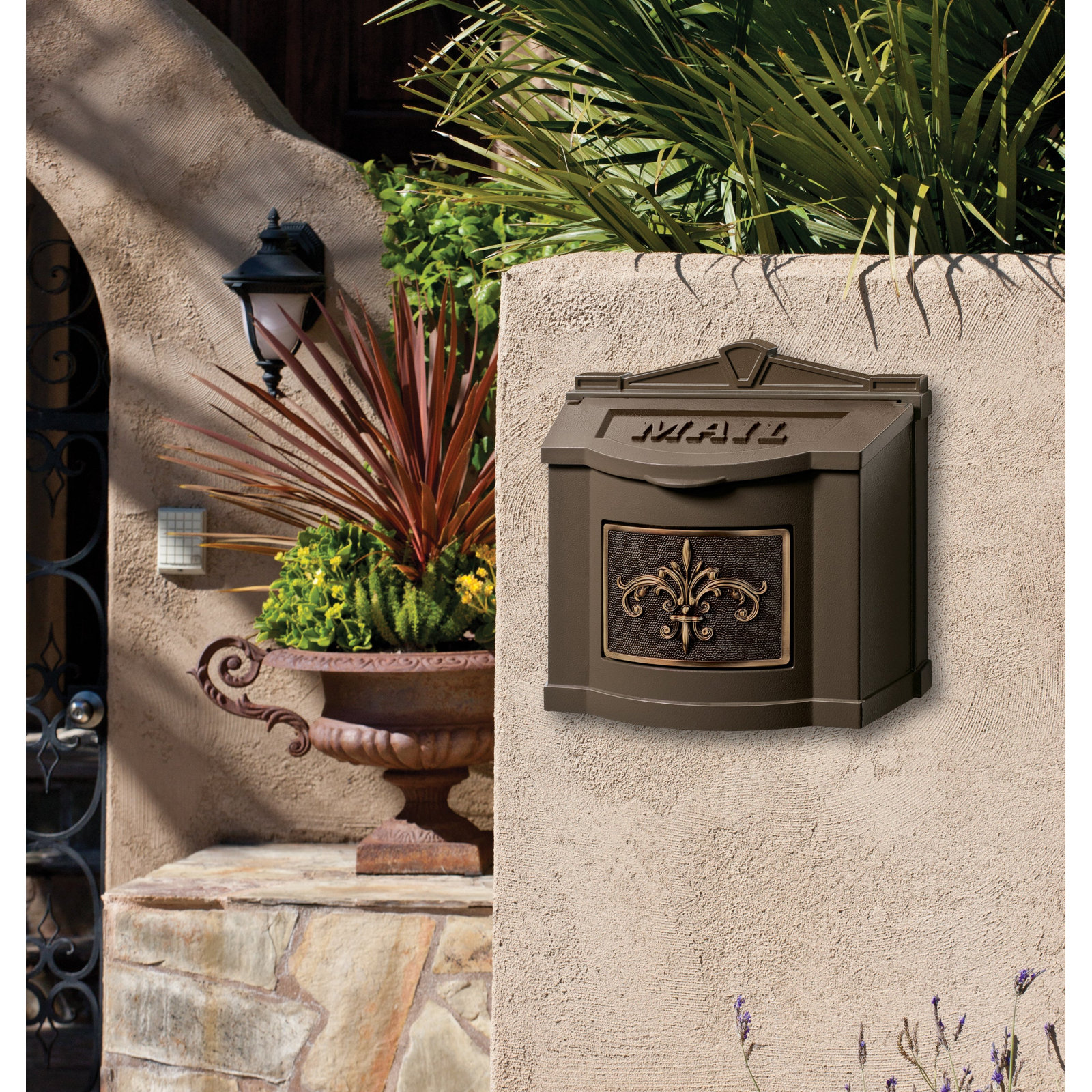 Wall-Mounted Mailbox with Brass Accent, Bronze