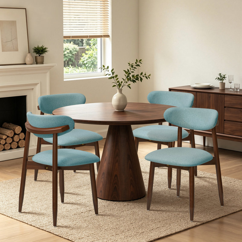Ensemble de 4 chaises de salle à manger en bois massif rembourrées à oreilles Arriah, 4, Bleu
