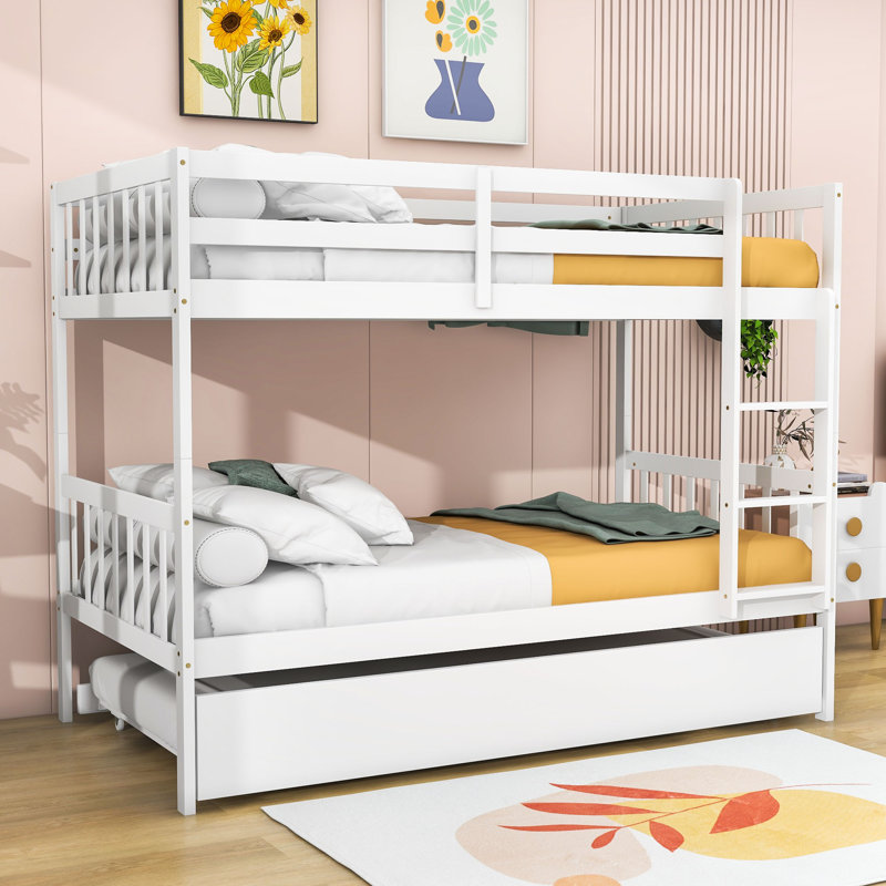 Lit superposé simple au-dessus d'un lit simple en bois avec lit gigogne simple, Blanc