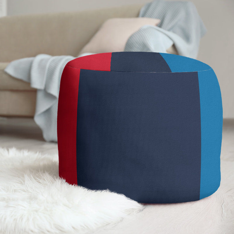 Repose-pieds cubique rond à rayures 20,5", Rouge / bleu marine / bleu poudre