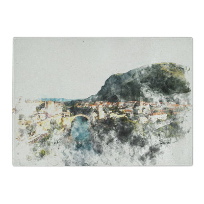 Skyline of Mostar Watercolour Chopping Board