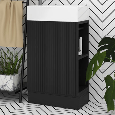 18.6" Small Bathroom Vanity With Sink, Bathroom Cabinet With Two-Tier Shelf, Toilet Paper Holder And Soft Closing Door, Left Or Right Orientation