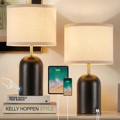 Nawa Table Lamp Set with 2 USB Charging Ports Adjustable Way Dimmable Touch Desk Lamp(Bulbs Included)