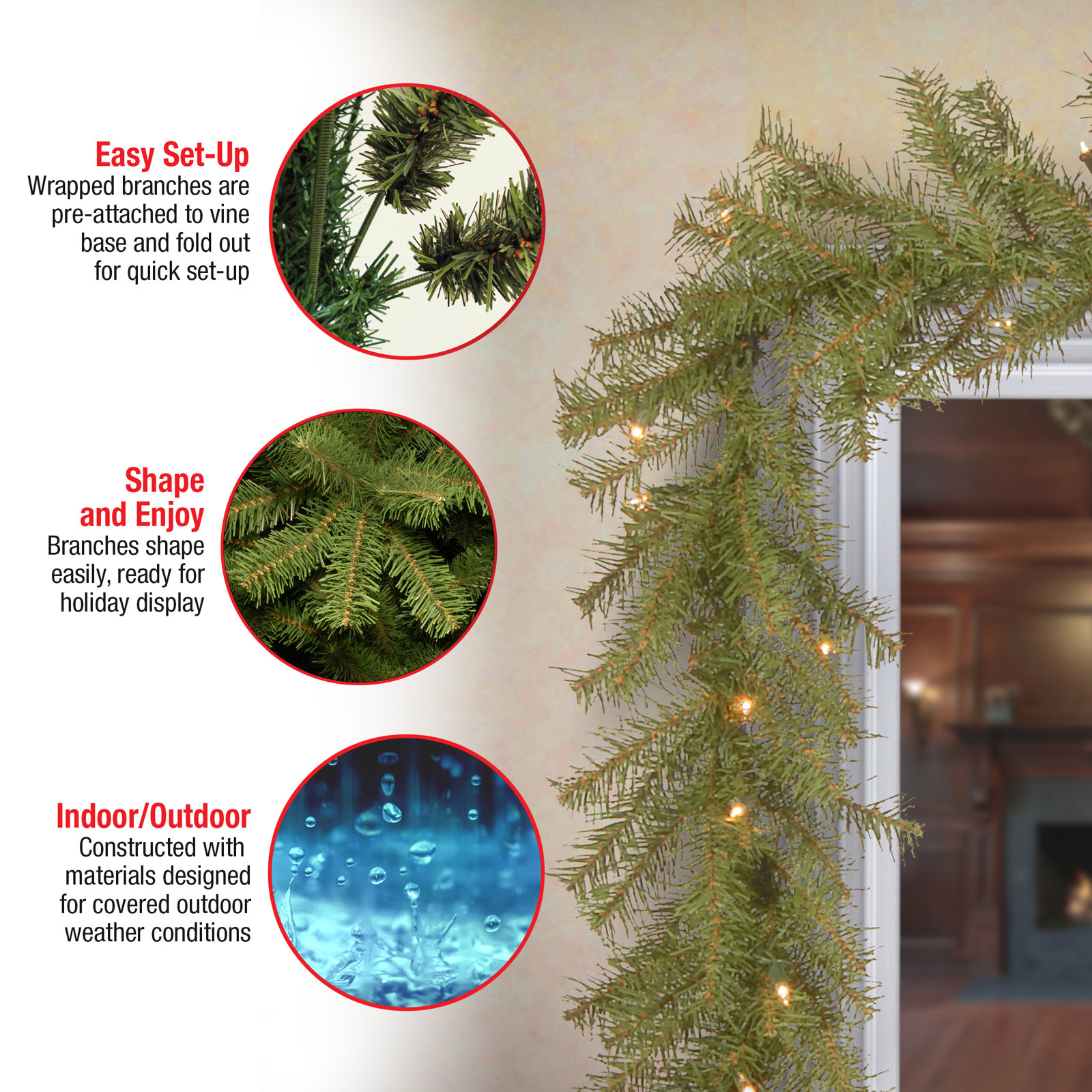 Wayfair Basics® Fir Pre-Lit Garland, 10' L
