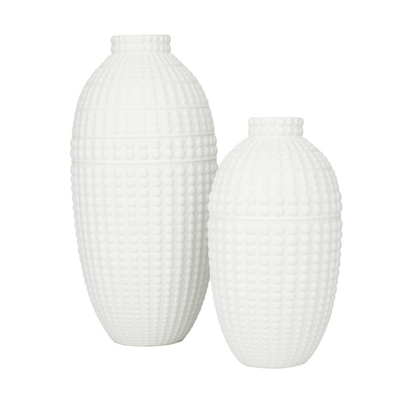 Stoneware Table Vase Set, 15.8" H x 7.75" W x 7.8" D, White