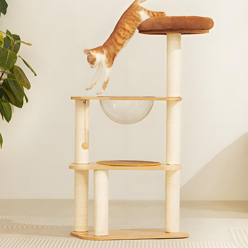Structure d'escalade de coin naturelle de 19,69 po avec trois couches d'espace pour que le chat puisse grimper