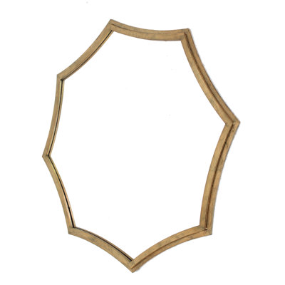 Miroir murale en bois avec cadre en forme d’hexagramme incurvé, brun