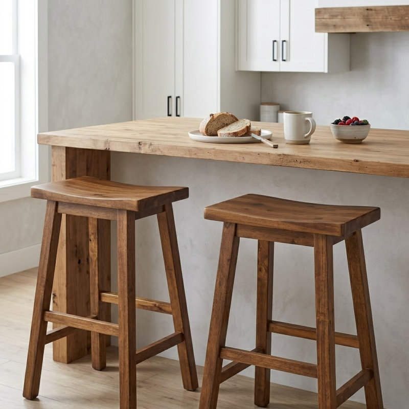 2 tabourets de comptoir en bois massif Frankline H 23,61 po, Noyer