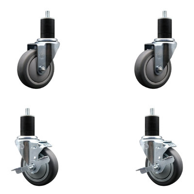 Thermoplastic Rubber Wheel Swivel Expanding Stem Caster Set 2 Brakes SCC TLB 4" x 1-3/4"