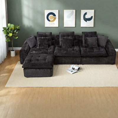Canapé modulaire surdimensionné à assise profonde surdimensionné, canapé moderne en forme de L noir pour la maison
