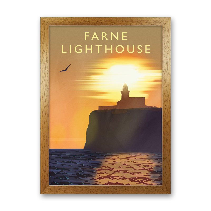 Farne Lighthouse Portrait by Richard O'Neill - Print, 34cm H x 25cm W x 3cm D, Brown Framed