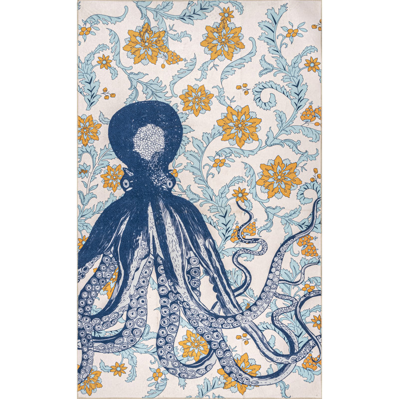 Patricia SpinClean Machine Washable Octopus Area Rug, Rectangle 5' x 8'