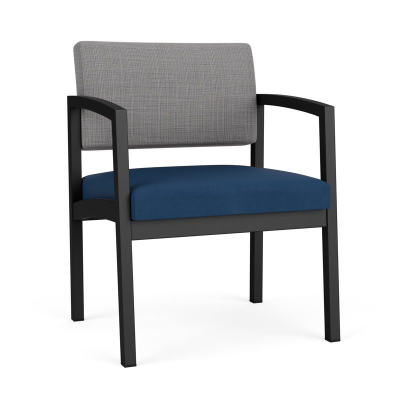 Chaise d'invité en acier Lenox, Noir, Chambray gris / Patriot Plus Blue Ridge