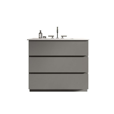 Grand meuble-lavabo de salle de bain autoportant avec lavabo avec 3 trous de robinet pour salle de bain moderne, lavabo une pièce sans drain et robinet, pré-assemblé
