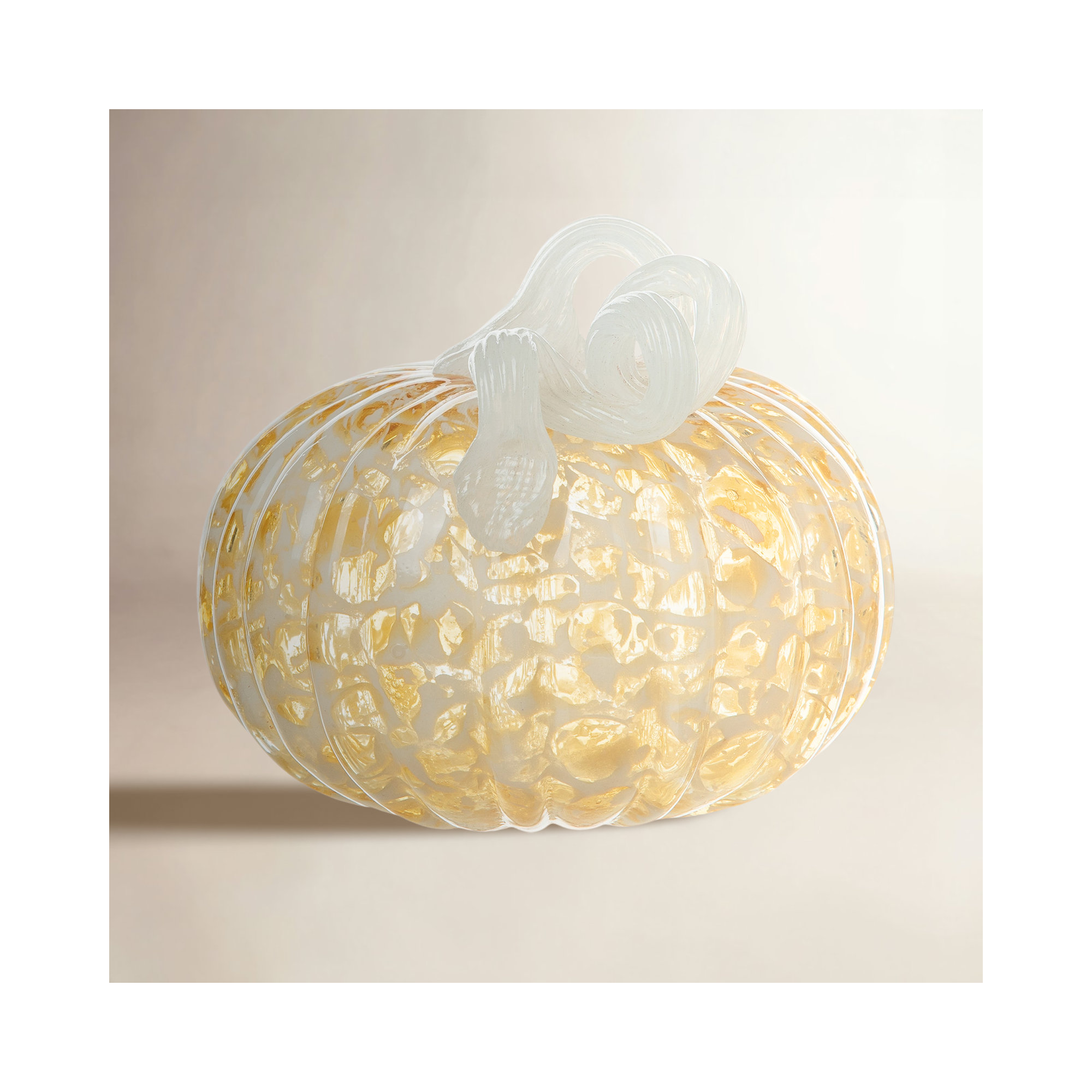6"D Fall Round Glass Pumpkin, Gold