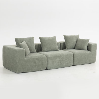 Modular 3-Seat Sectional Sofa - All-Foam Deep-Seat Couch with Plush Chenille, Low-Profile Design for Small Spaces, Light Green