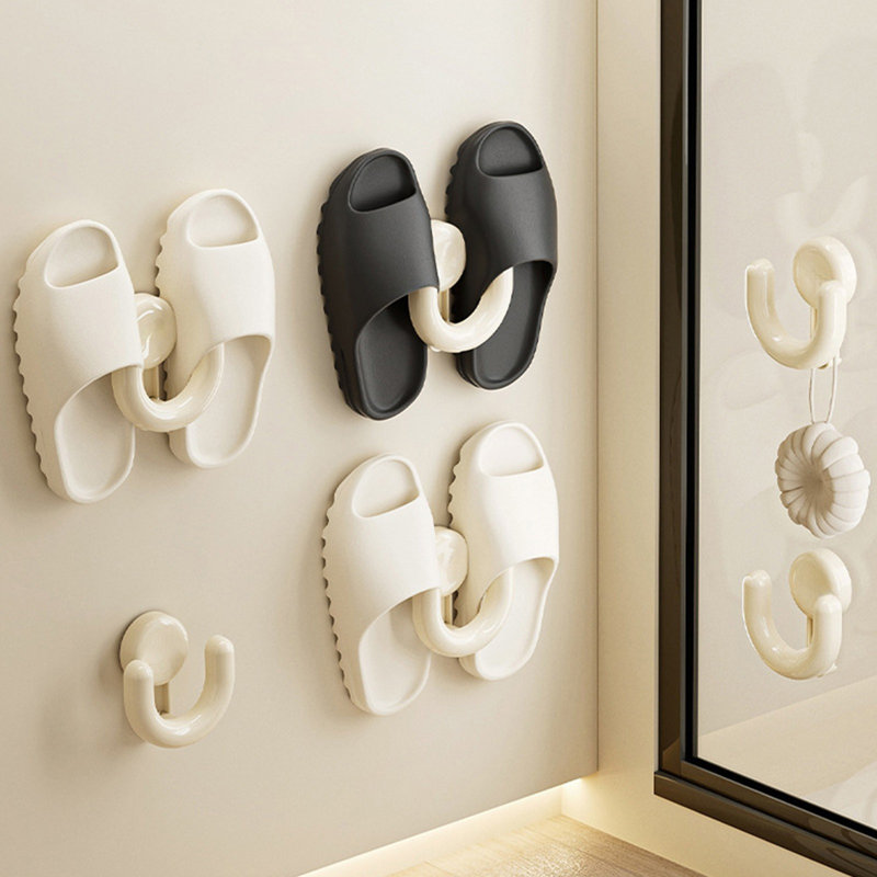 Bathroom Slipper Rack No Punching Suction Cup Type Toilet Wall Drainage Slipper Storage Hook Can Hang A Pair Of Slippers