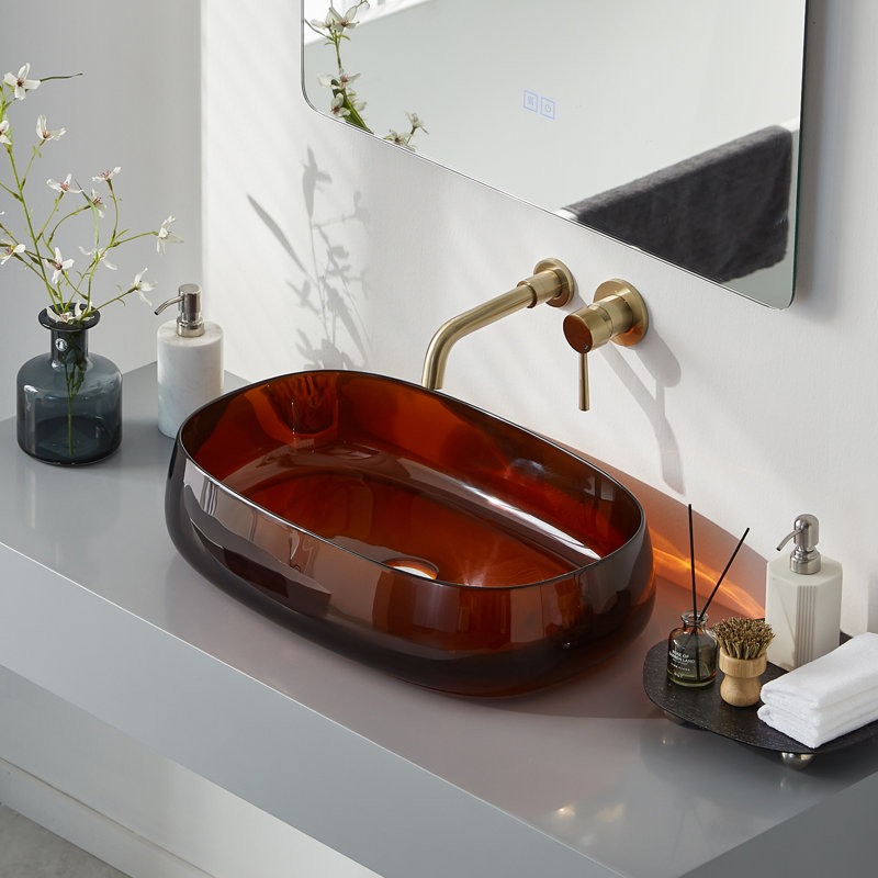 Pensen 23" x 15" Oval Transparent Resin Vessel Bathroom Sink, Brown