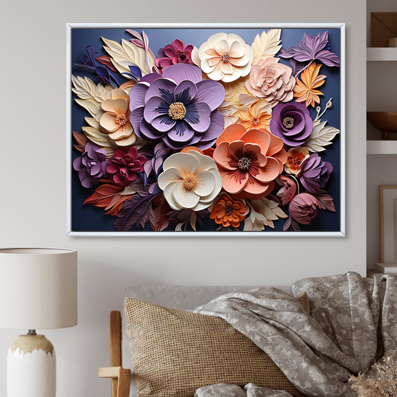 «Mauve et pêche», reproduction d'art sur toile, Cadre flottant blanc, H 16 po x l 32 po x P 1 po