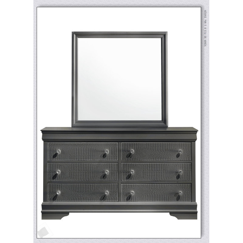 Commode à 6 tiroirs de style moderne Blaze en gris métallique, fabrication en bois durable, solution de rangement spacieuse et élégante