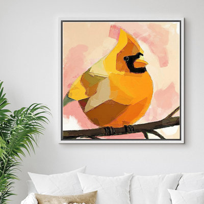 Oiseau orange, brun, pinson jaune encadré sur toile