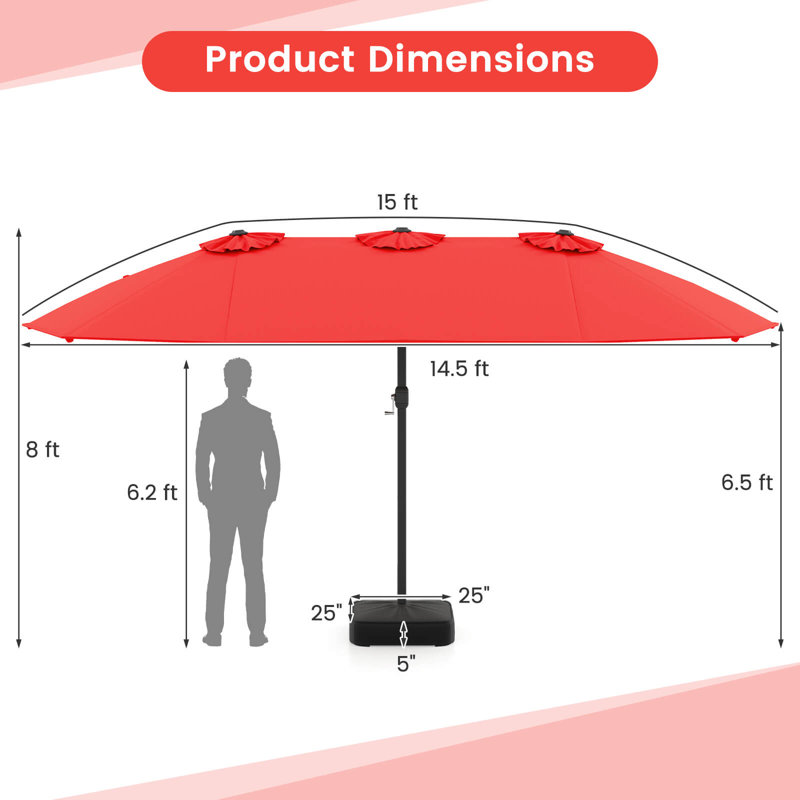 Parasol pour terrasse double 15 pi, Rouge