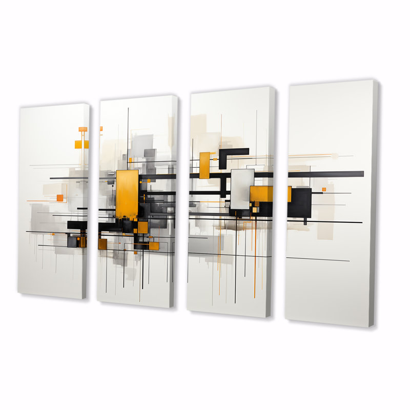 Ensemble d'art mural jaune, ensemble de voyage urbain I - Collages abstraits, 4 pièces, H 32 po x l 64 po