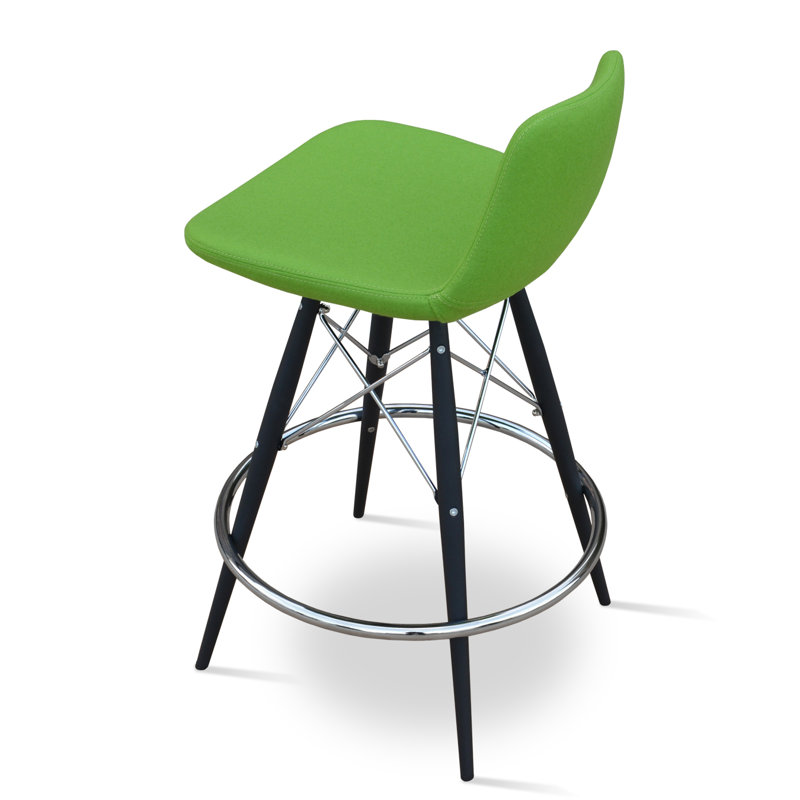 Tabouret de bar 24 po Pera, Noir/chrome, Tissu en laine organique, Pistache (vert)