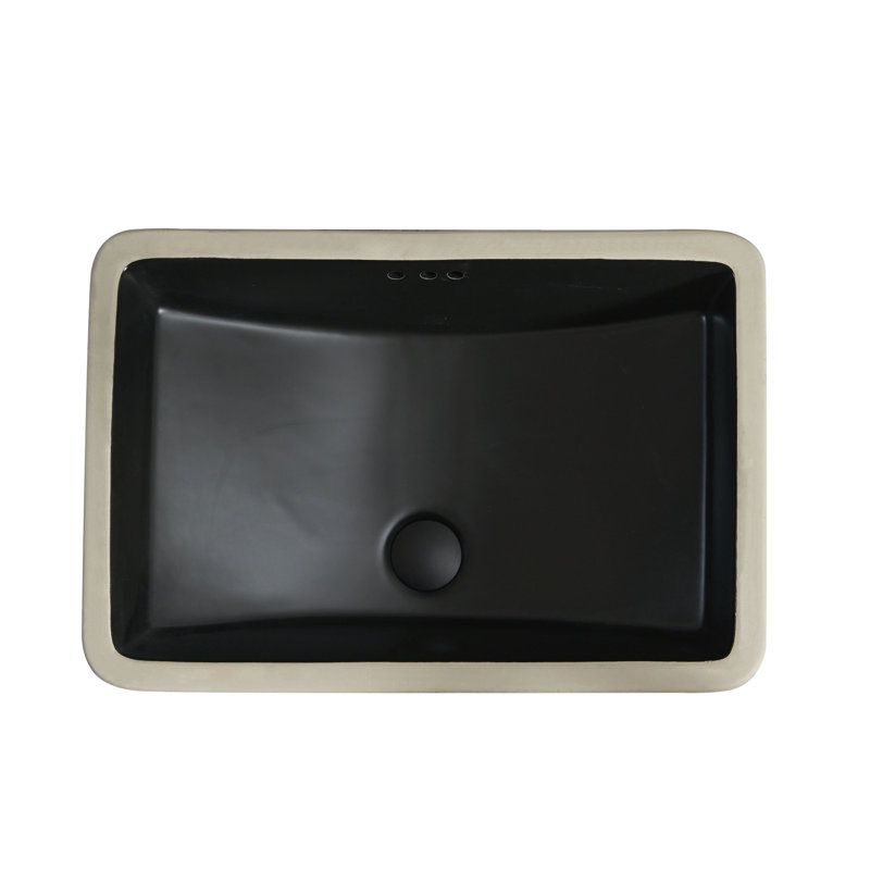 Lavabo de salle de bain rectangulaire encastré en céramique avec trop-plein, Noir mat