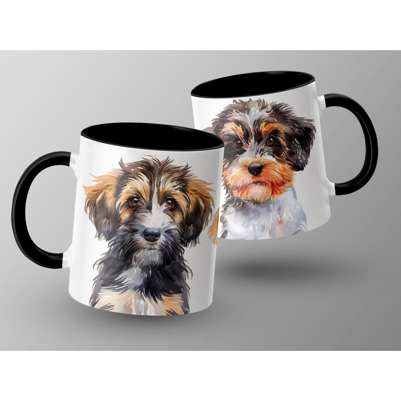 Three Adorable Fluffy Dogs Design 11oz Coffee Mug, 2, Black