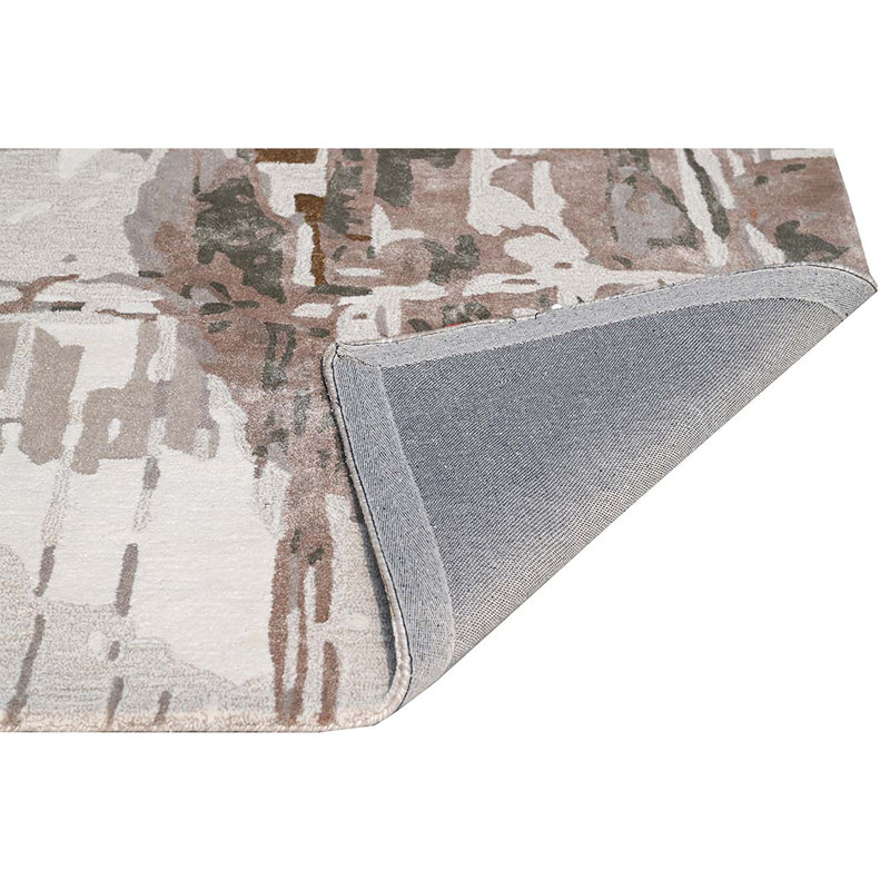 Tapis rectangulaire beige / brun en laine / viscose noué à la main, Rectangle de 5 pi x 8 pi