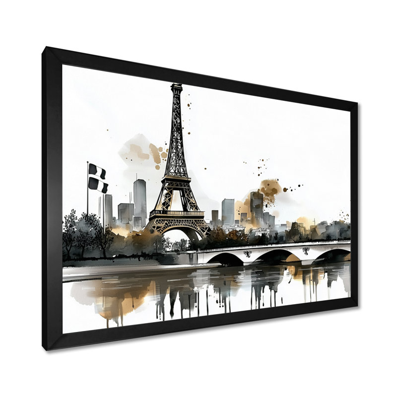 Abstrait Paris Eiffel Twilight Tower III - art mural France, H 12 po x l 20 po, Avec cadre, Noir