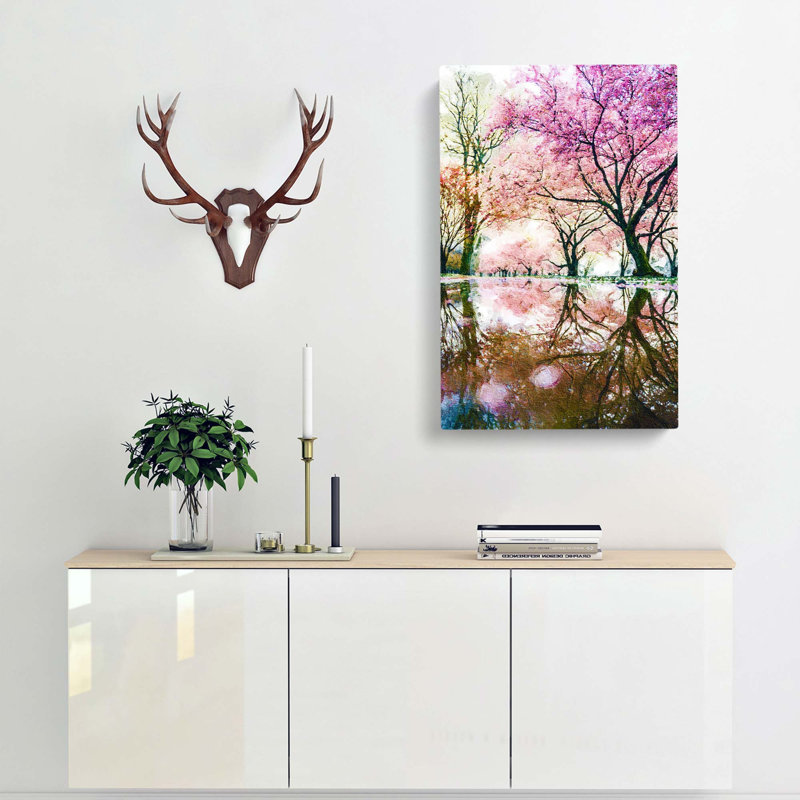 Reflection Of The Blossom Trees - Wrapped Canvas Print, 60cm H x 40cm W x 3cm D