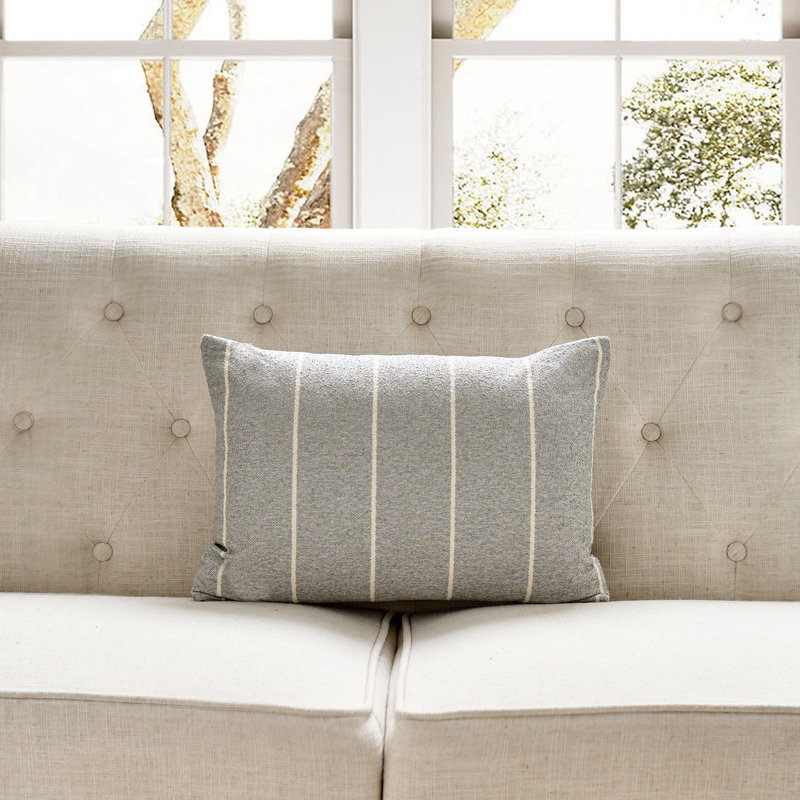 Coussin French Stripe, Plumes, Gris