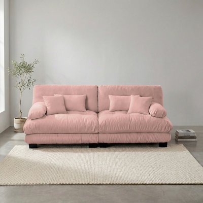 Canapé modulaire rembourré en chenille rose avec 2 coussins lombaires et 2 coussins décoratifs pour le salon
