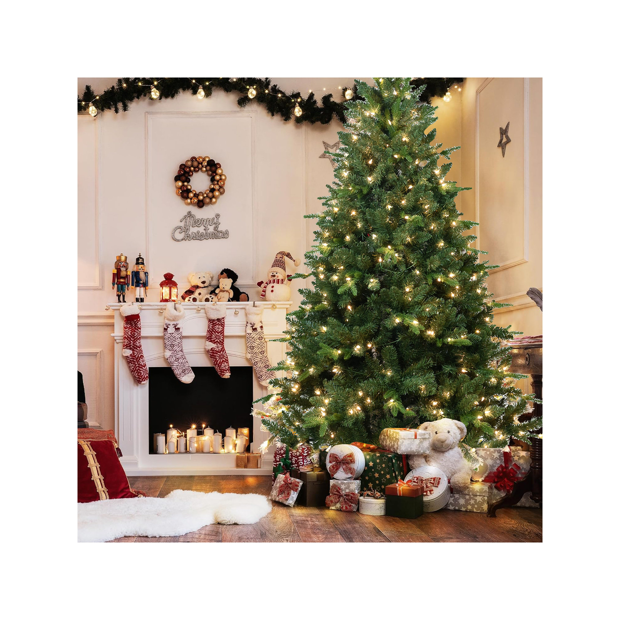 Lighted Artificial Christmas Tree - Stand Included, 6'