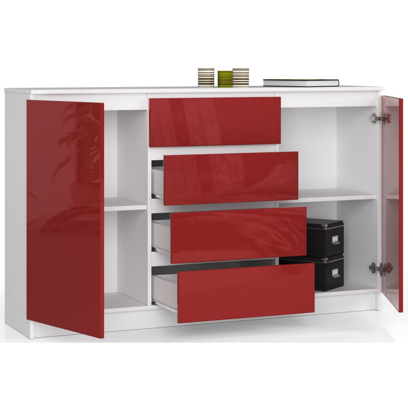 Conan 160cm W 4 - Drawer Chest of Drawers, White/Red Gloss