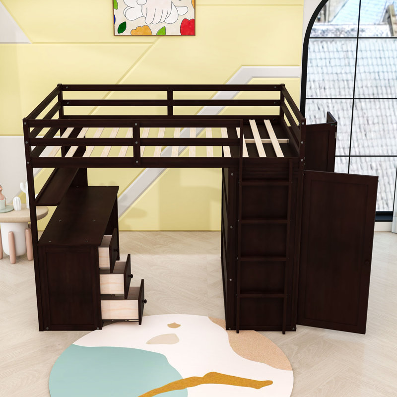 Loft Bed With Desk, Drawers, And Wardrobe, Full, Espresso