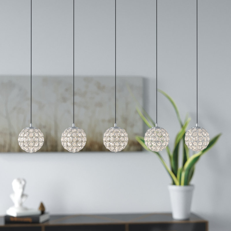 Luminaire suspendu sphère 5 lumières Tietjen, Chrome