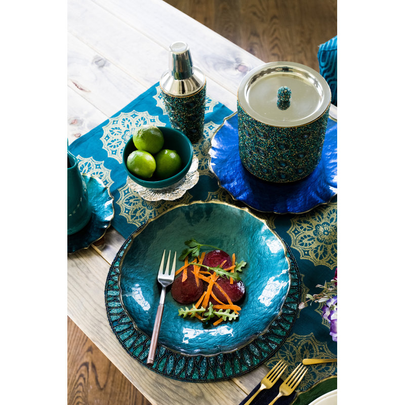 Baroque Glass Scalloped Charger, Aqua