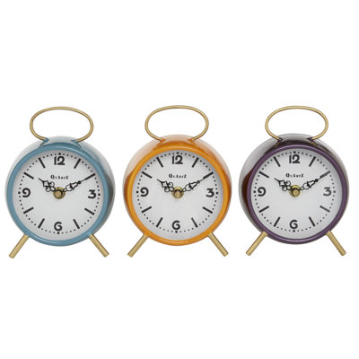 Modern & Contemporary Analog Quartz Movement / Crystal Tabletop Clock with Alarm in Blue/Orange/Purple