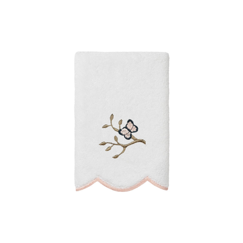 Ensemble de serviettes 100% coton Teresa, Blanc / Rose, Ensemble de 2 serviettes en bout de doigt