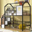 Lit mezzanine en métal avec toit et boîte de rangement, simple, noir