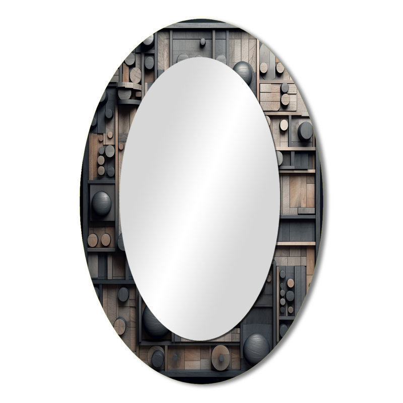 Cubic Geometric Dreams II - Large Oval Wall Mirror On Metal, 36" x 24"