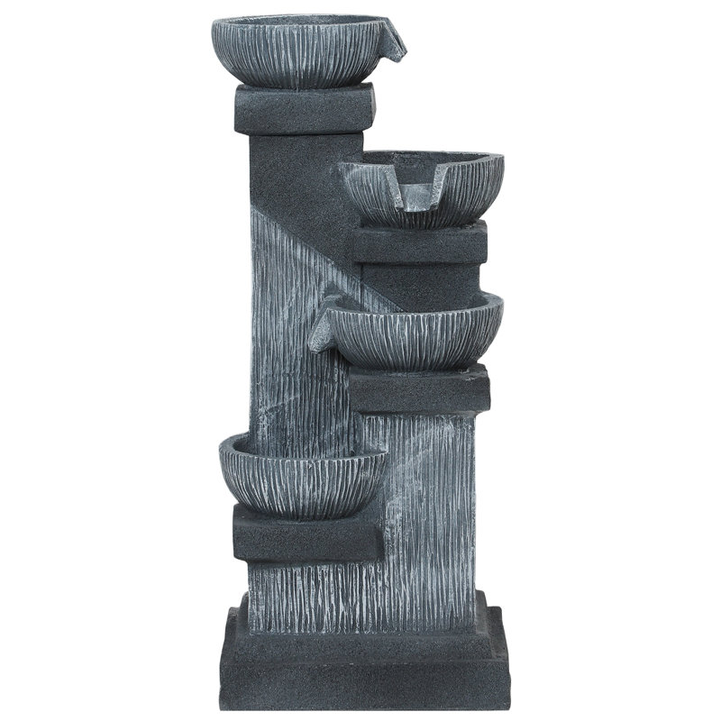 Outsunny 33.5" Outdoor Water Fountain, 4-Tier Floor Standing Resin Cascading Bowls Waterfall Fountain With LED Lights, Pump